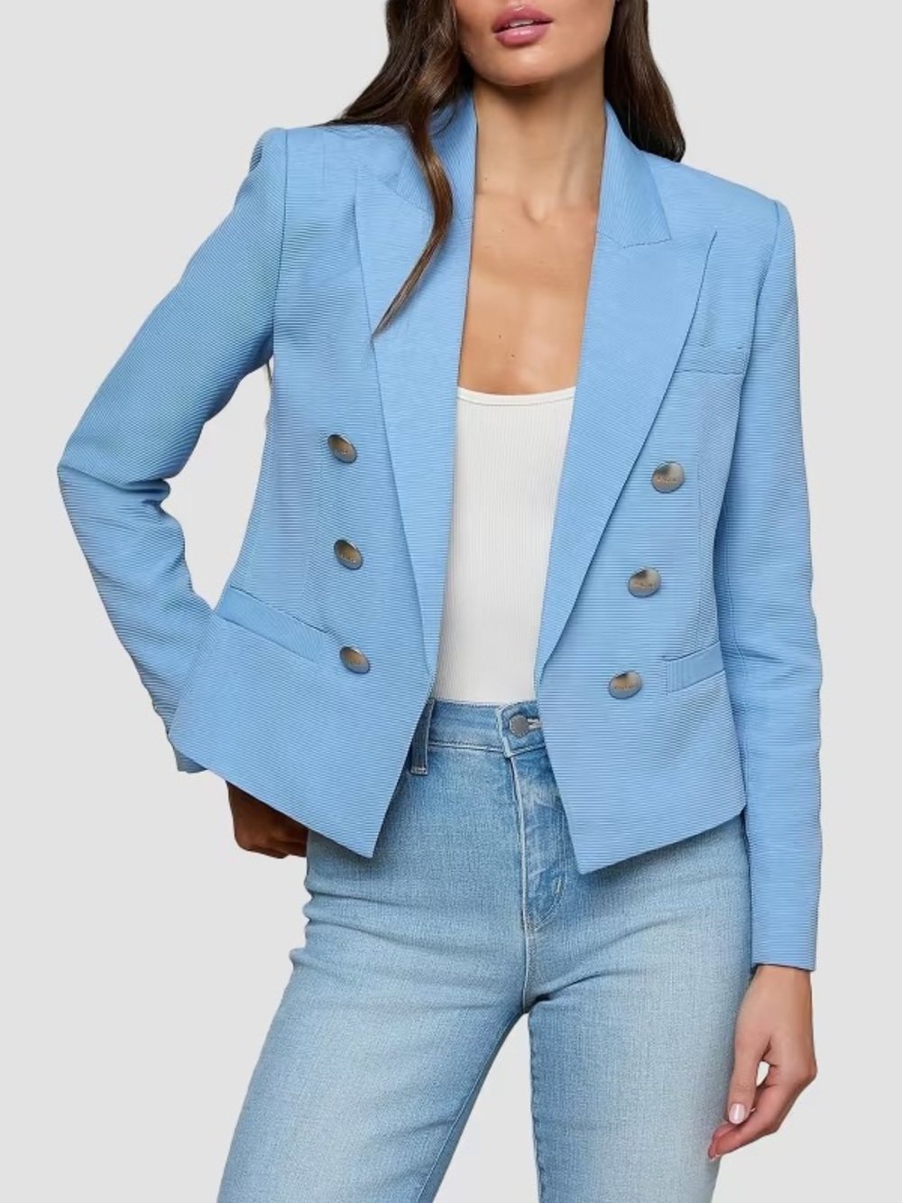 L’AGENCE Allure Double Breasted Blazer Blue Watercolor Lace Size 0